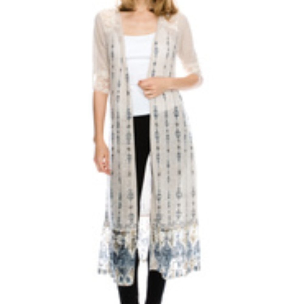 Vocal Apparel Long Lace Cardigan with Lace and Stones
